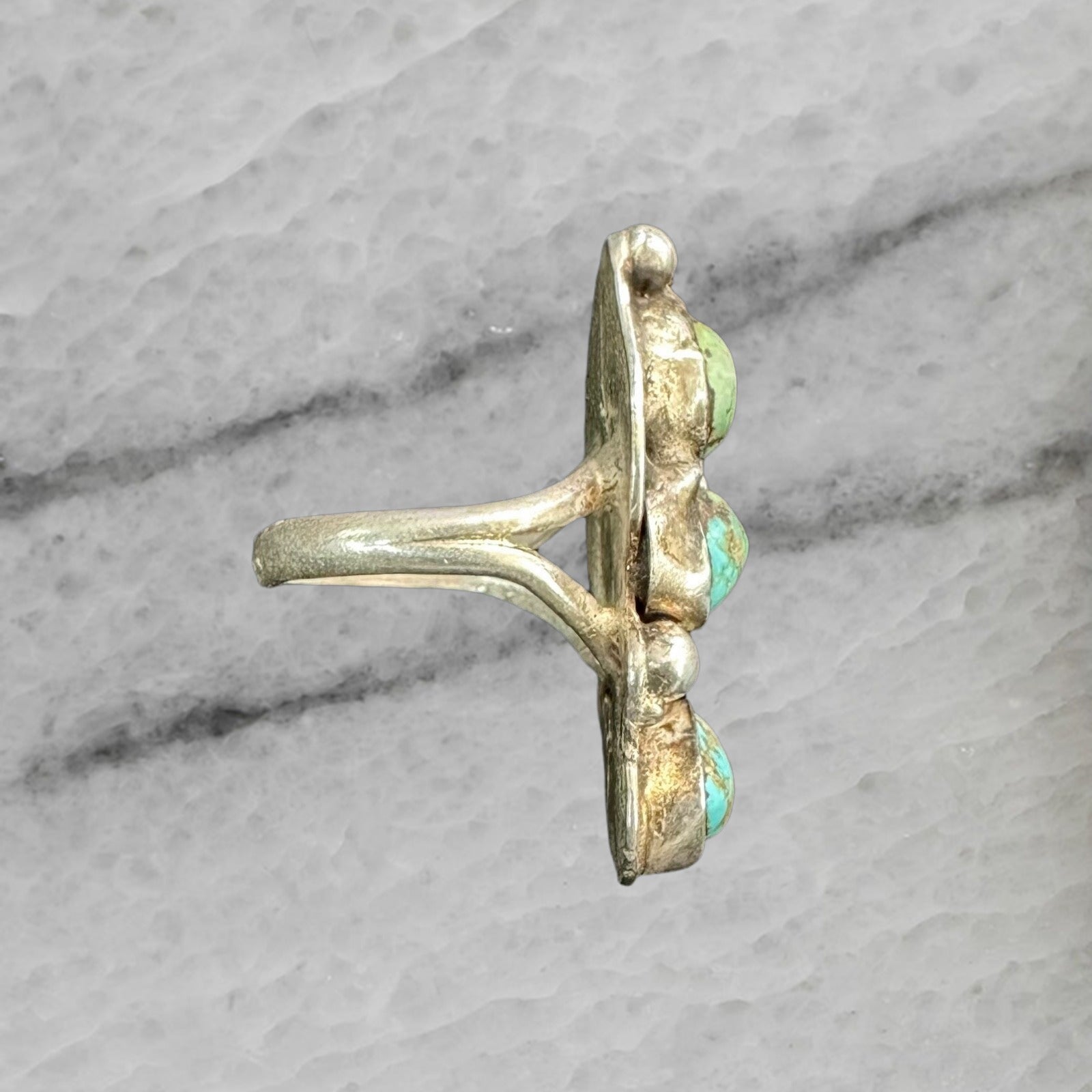 Vintage Navajo Sterling Silver Triple Turquoise Leaf Ring Size 6.5