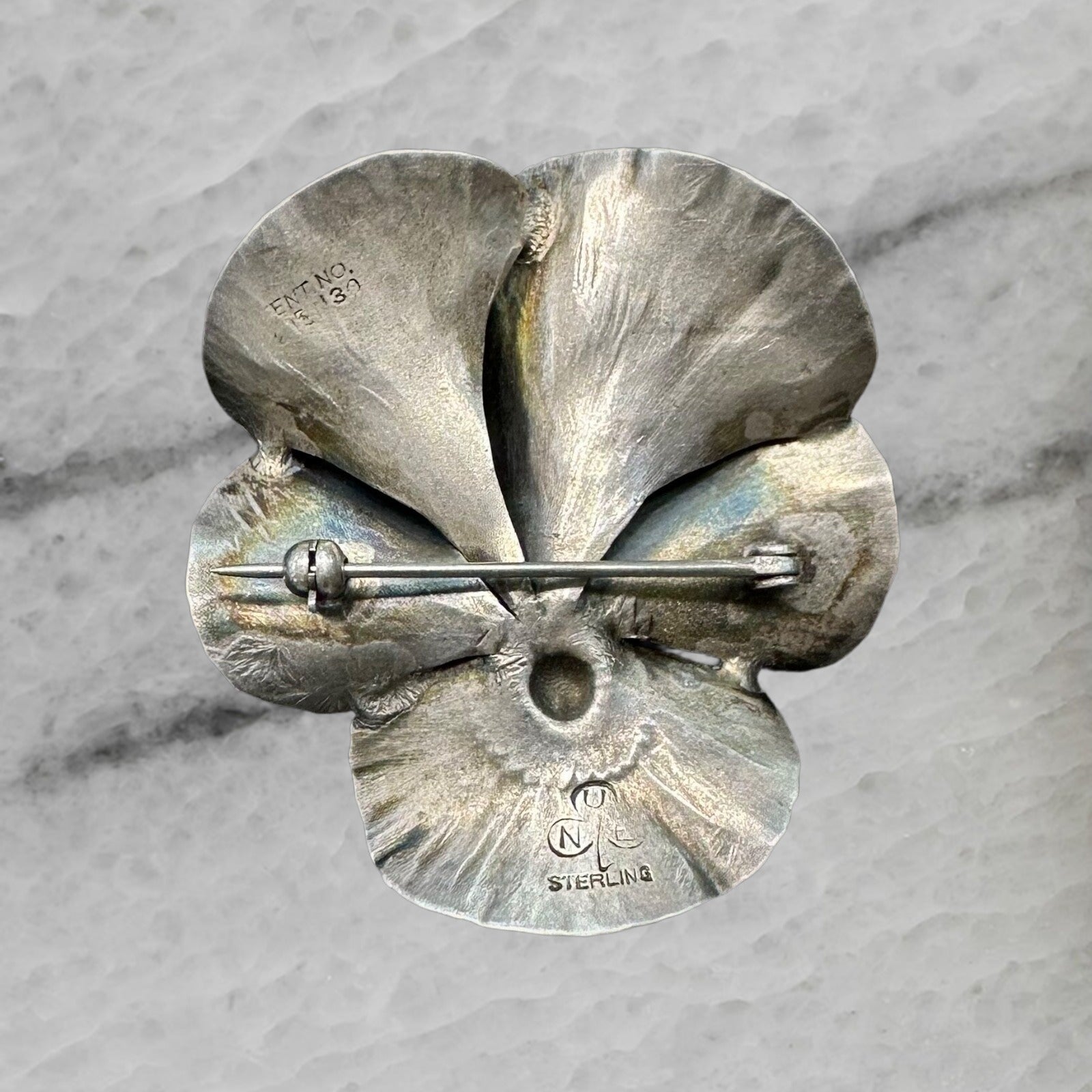 Vintage Nue Sterling Silver Floral Leaf Brooch Pin