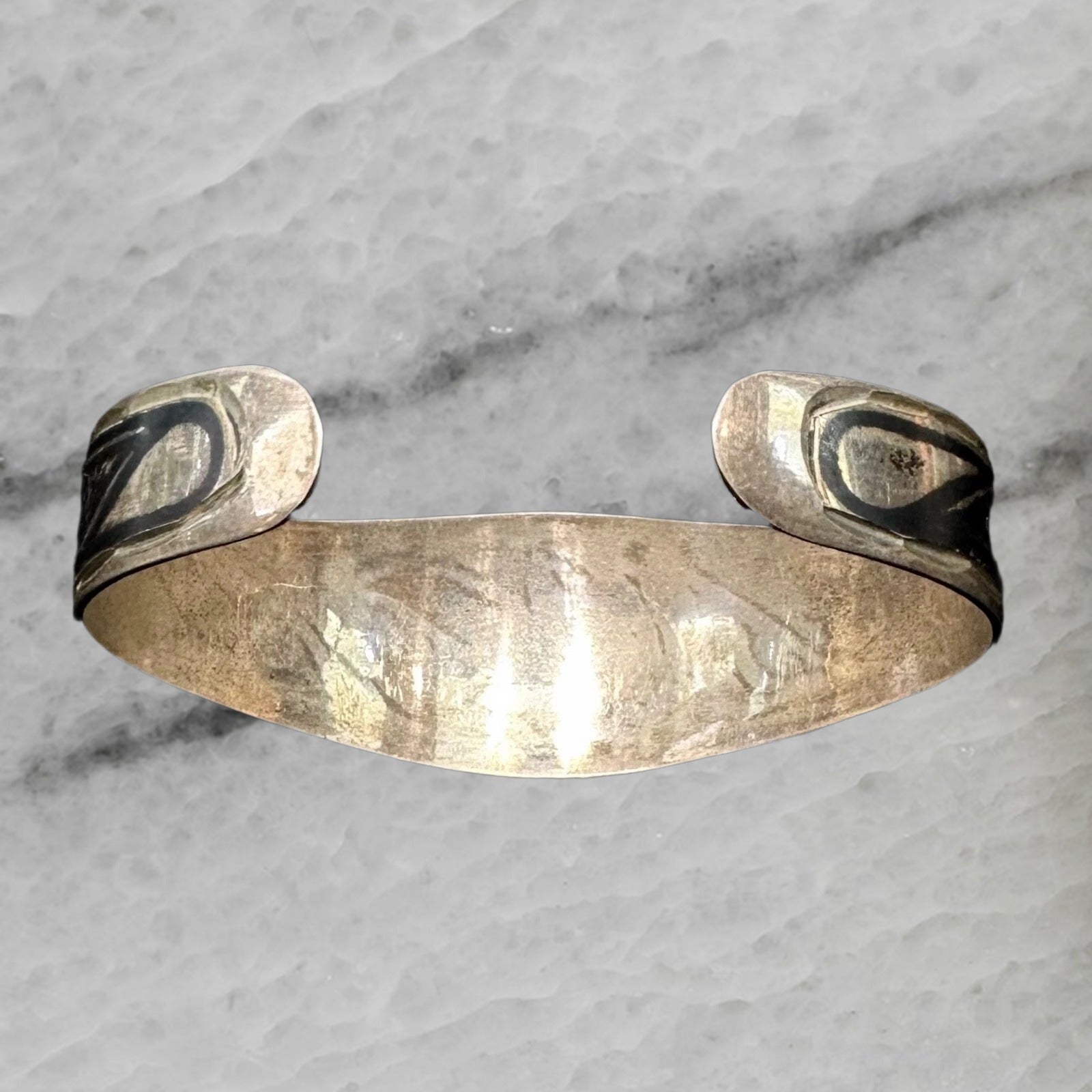Vintage Silver Siam Niello Cuff Bangle Bracelet 7 5