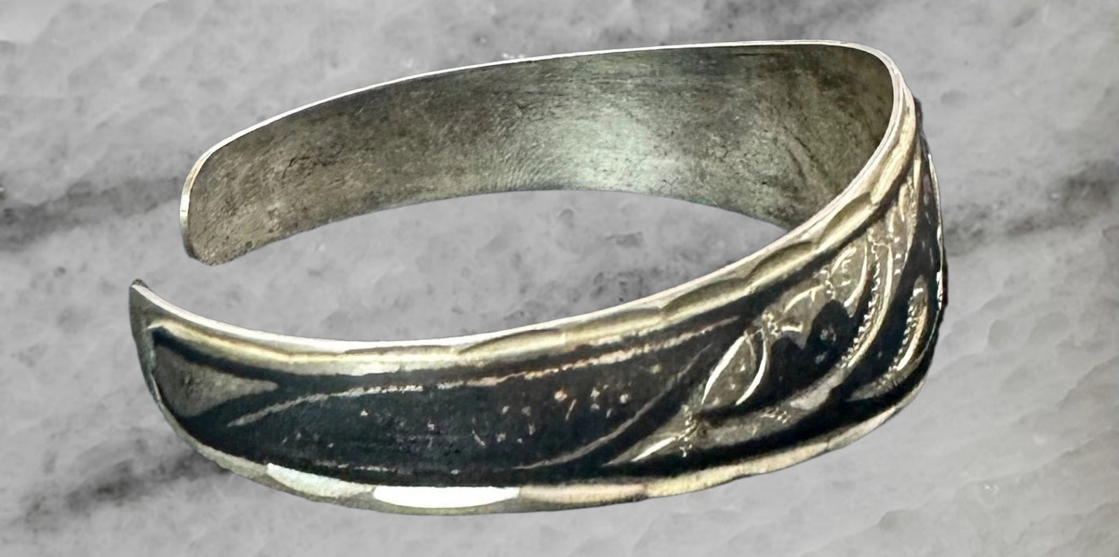 Vintage Silver Siam Niello Cuff Bangle Bracelet 7 5