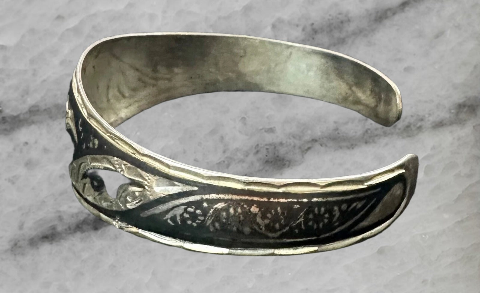Vintage Silver Siam Niello Cuff Bangle Bracelet 7 5