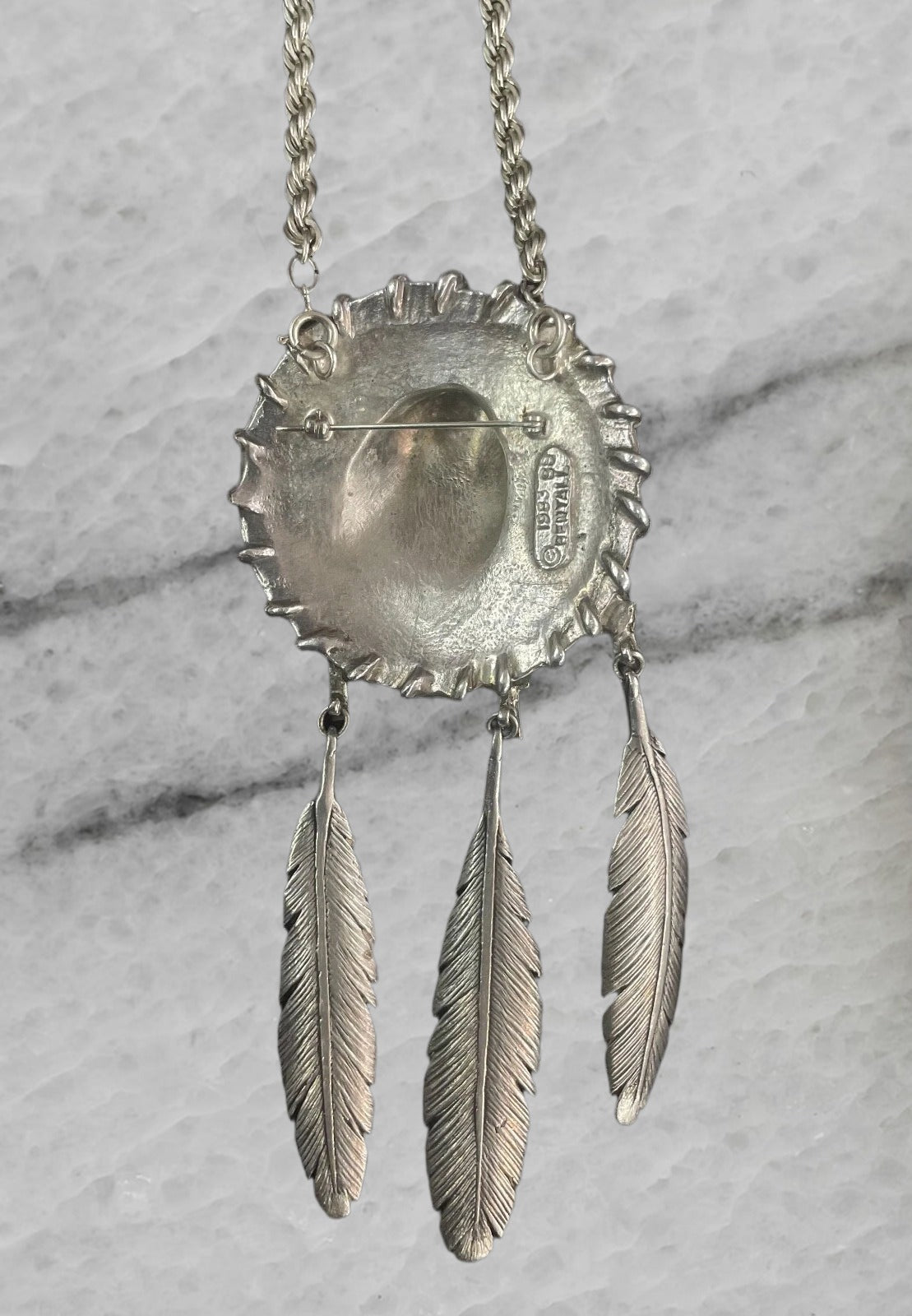Vintage Stan Bentall Sterling Silver Eagle Feathers Pendant Brooch Rope Chain