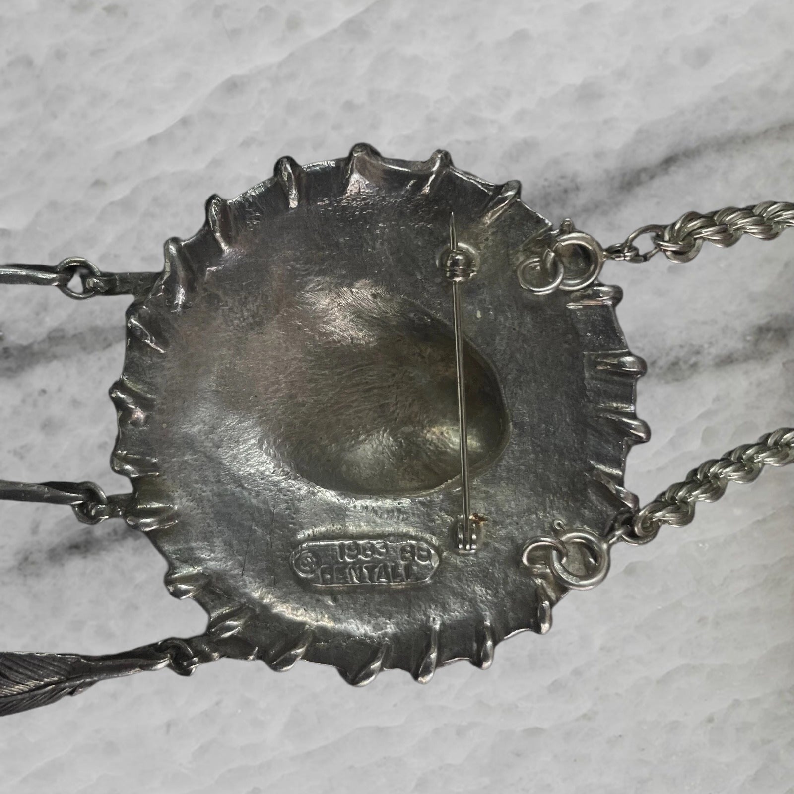 Vintage Stan Bentall Sterling Silver Eagle Feathers Pendant Brooch Rope Chain