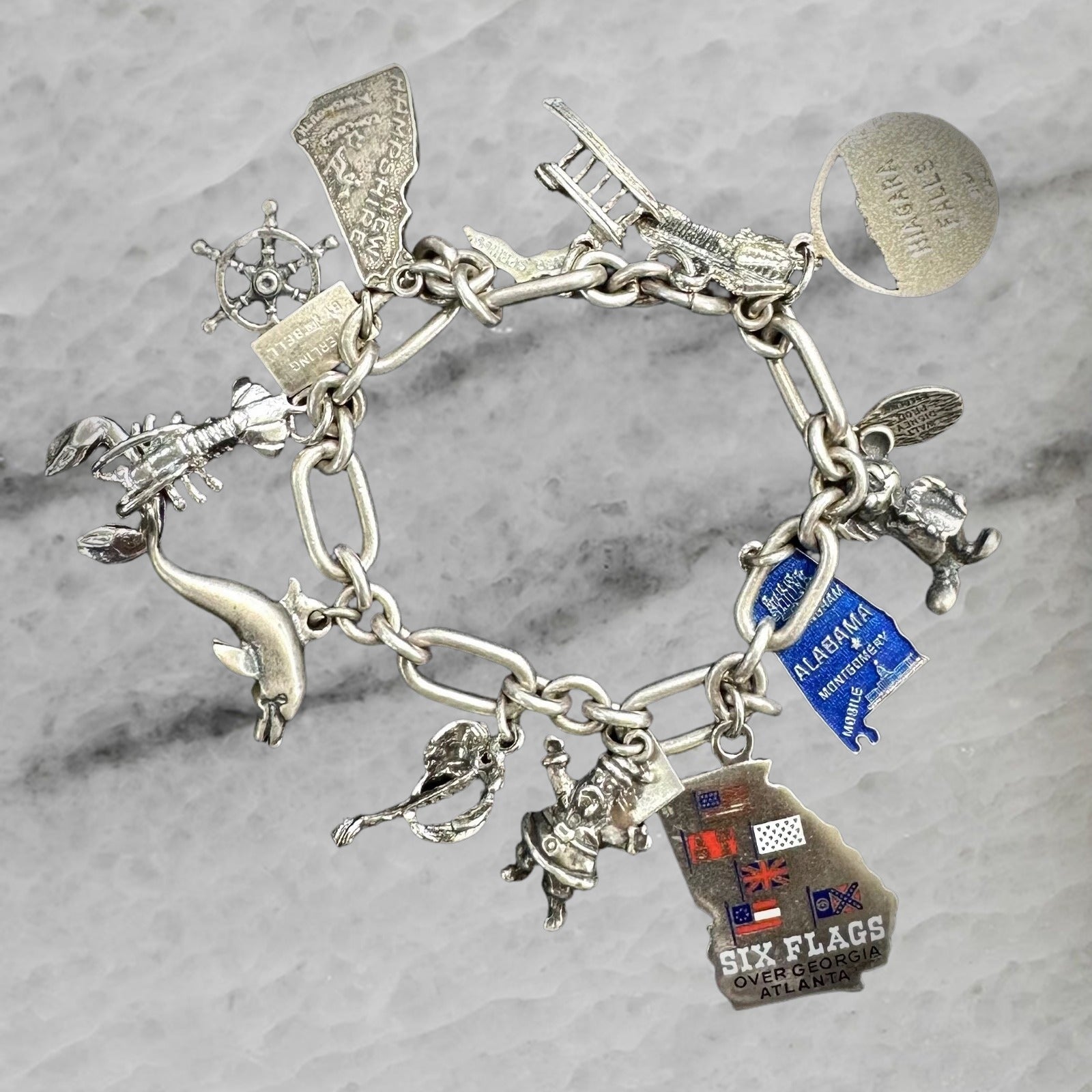 Vintage Sterling Silver 12 Charm Bracelet 6 75