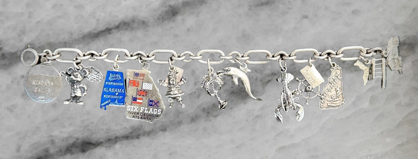 Vintage Sterling Silver 12 Charm Bracelet 6 75