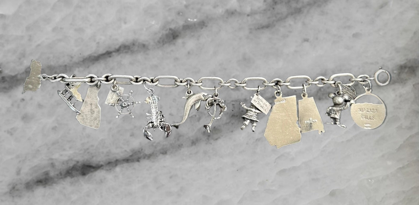 Vintage Sterling Silver 12 Charm Bracelet 6 75