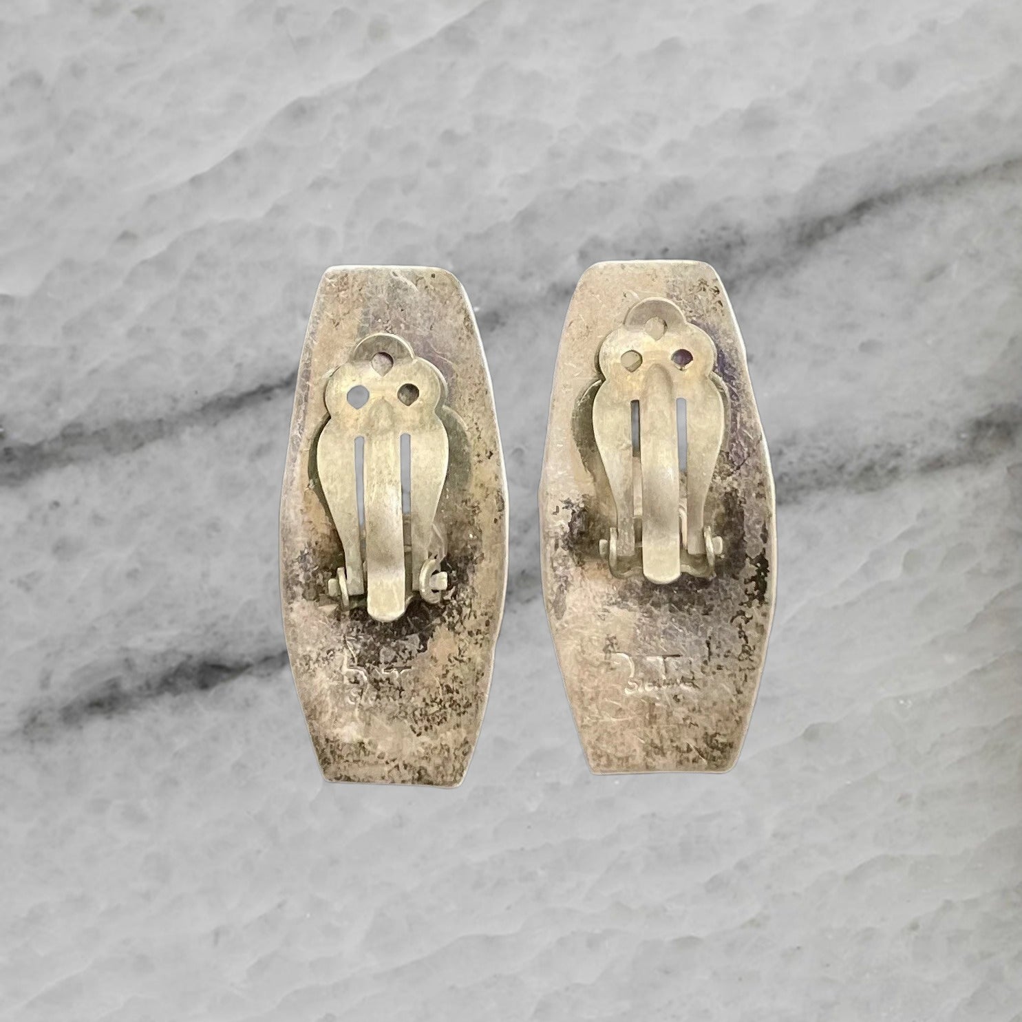 Vintage Sterling Silver Brass Ear Clip Earrings