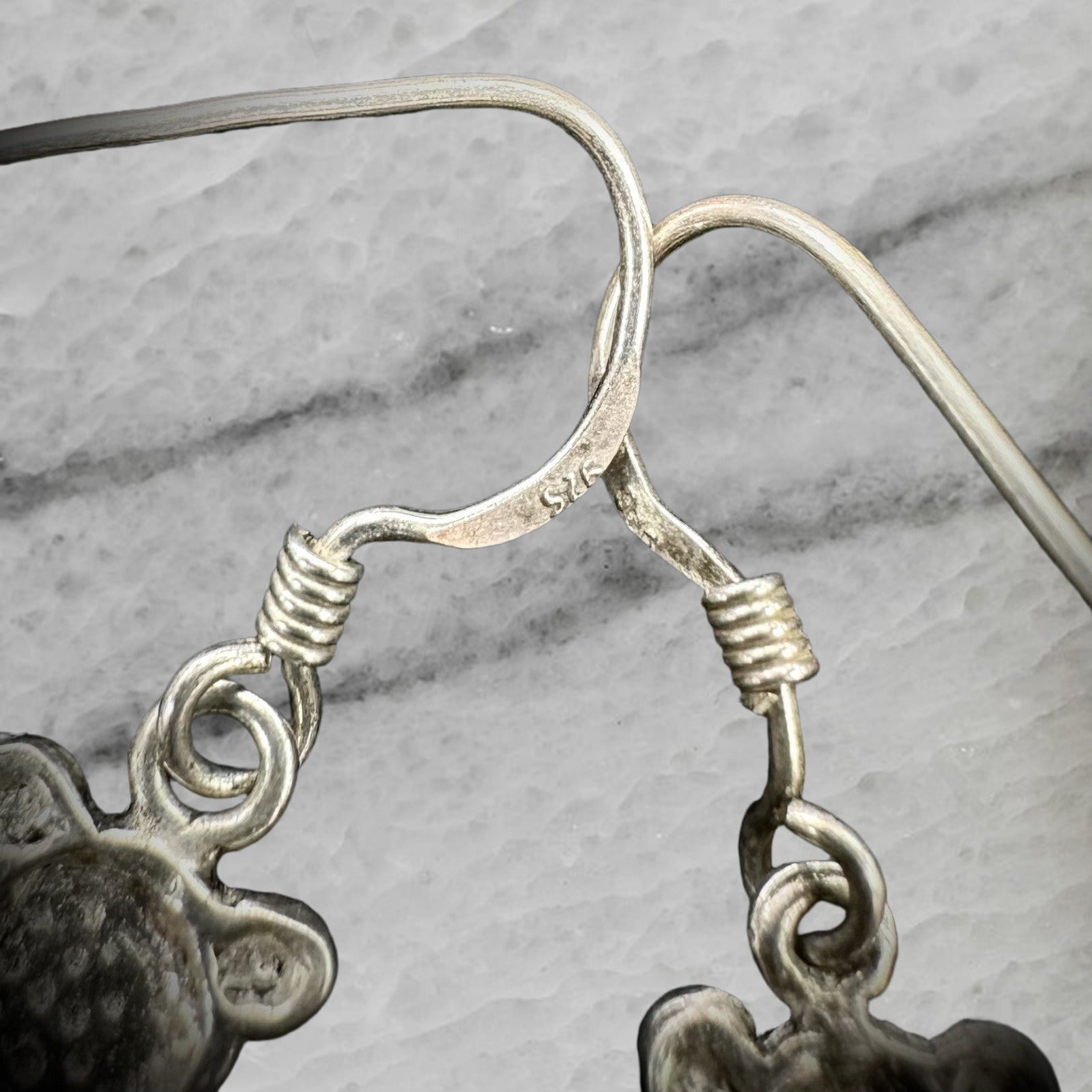 Vintage Sterling Silver Teddy Bear Dangle Hook Earrings