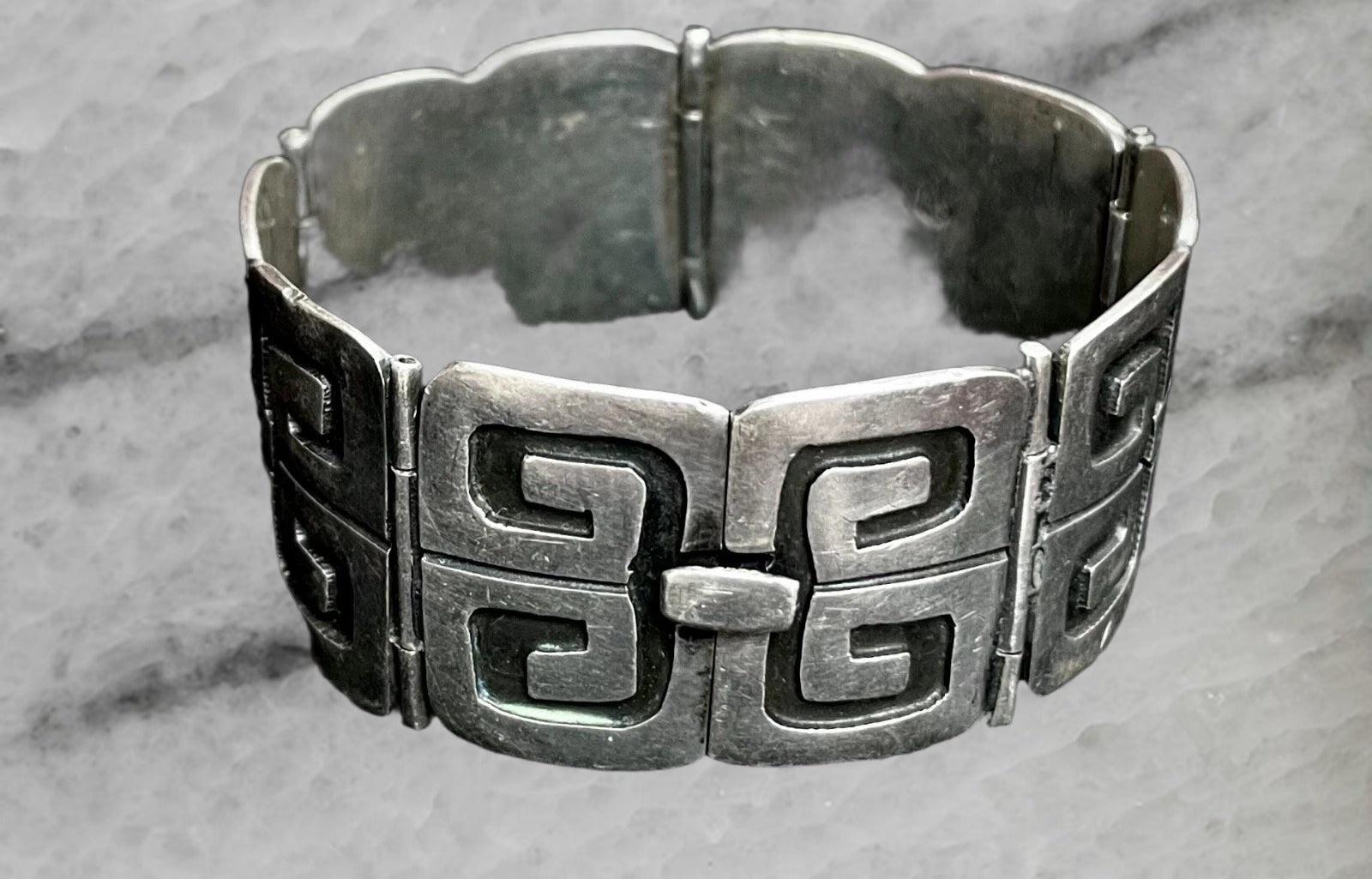 Vintage Sterling Silver Wide Panel Bracelet 7 5
