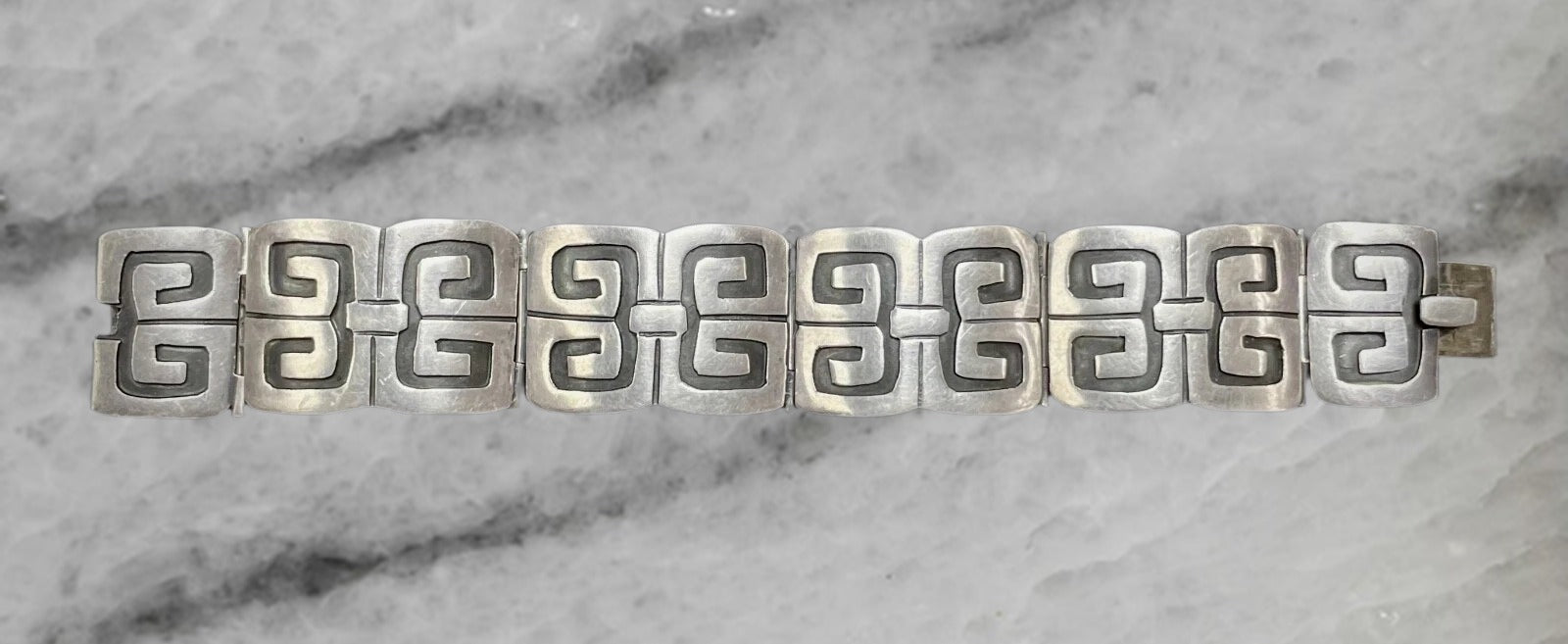 Vintage Sterling Silver Wide Panel Bracelet 7 5