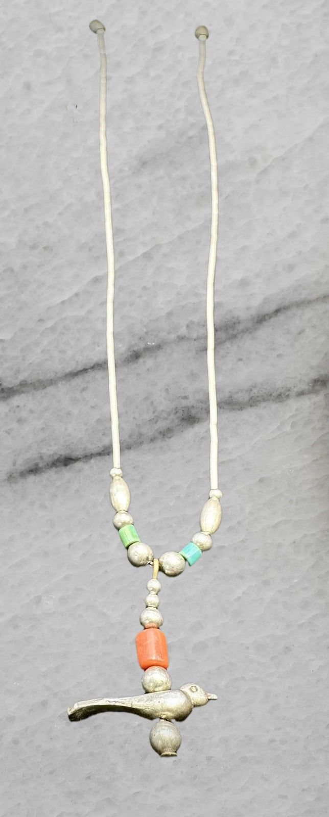 Vintage Sterling Silver Zuni Bird Fetish Bead Necklace 17 25