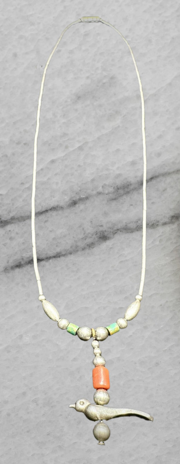 Vintage Sterling Silver Zuni Bird Fetish Bead Necklace 17 25