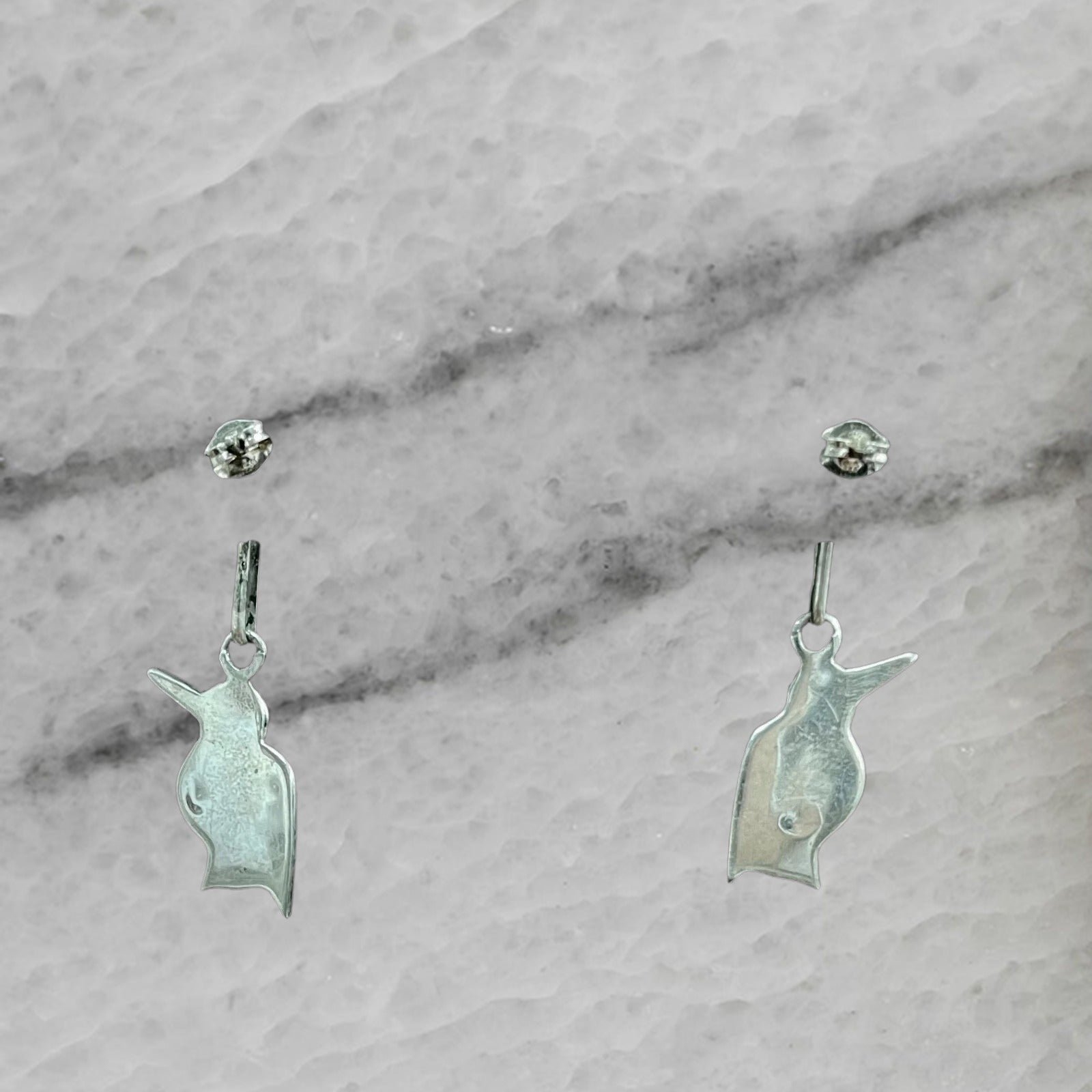Vintage Zuni Sterling Silver Bird Earrings Inlaid Stones Turquoise MOP Onyx